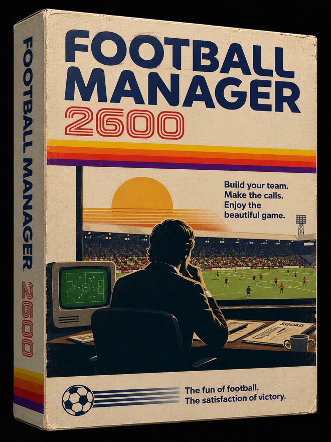 Schachtel: Football Manager 2600 für den Atari 2600, ein Trainer am Spielfeldrand
