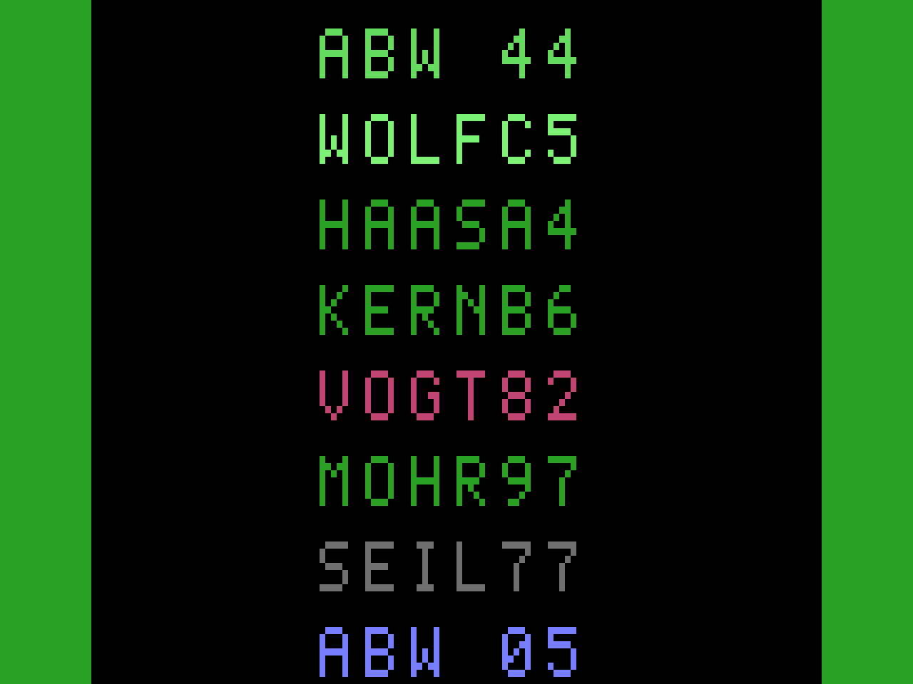 Aufstellungsbildschirm mit Spielernamen, Stärke und Fitness