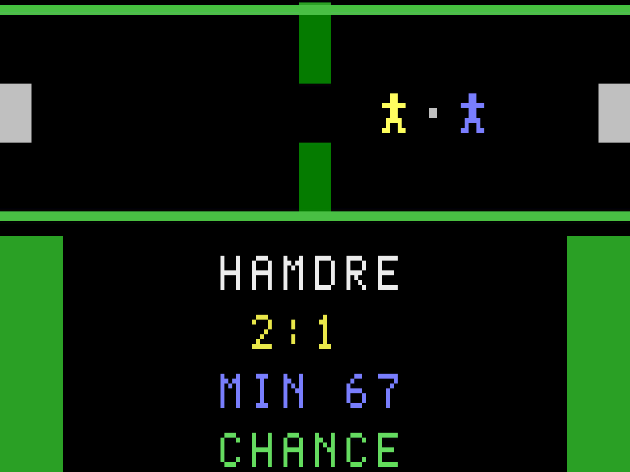 Spielanimation mit Spielfeld, Ball, Zwischenstand und Minute